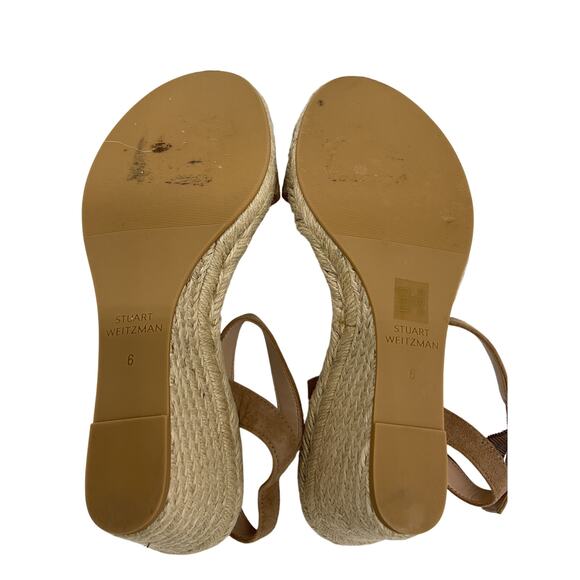 Stuart Weitzman 'Teddi' Beige Leather Espadrille Wedge Sandal Size 6 - Picture 5 of 5
